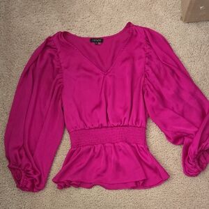 1. State Hot Pink V-Neck Smocked Waist Peplum Blouse